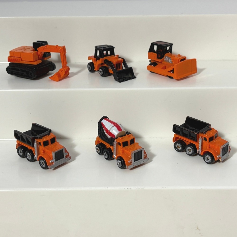 Galoob Micro Machines Mini Orange Construction Vehicle Lot 6 Cars Trucks Vintage